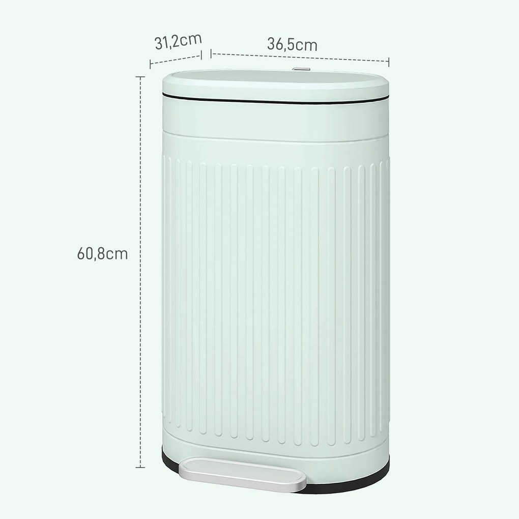 Caixote do Lixo de Cozinha com Pedal, 36,5 x 31,2 x 60,8 cm, Capacidade de 30 L, Verde