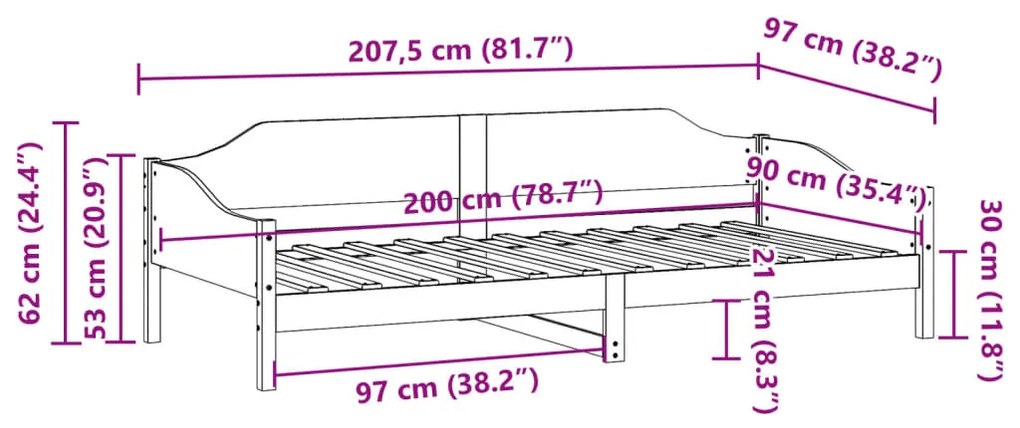 Cama sem colchão 90x200 cm madeira de pinho maciça branco