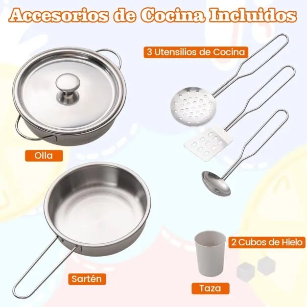 Cozinha de brincar em madeira 91 x 30 x 102 cm com máquina de gelo, fogão, máquina de lavar, forno, micro-ondas, sons e luzes reais para crianças com
