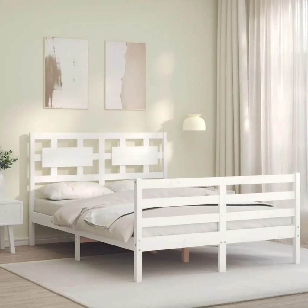 Estrutura de cama com cabeceira 120x200cm madeira maciça branco