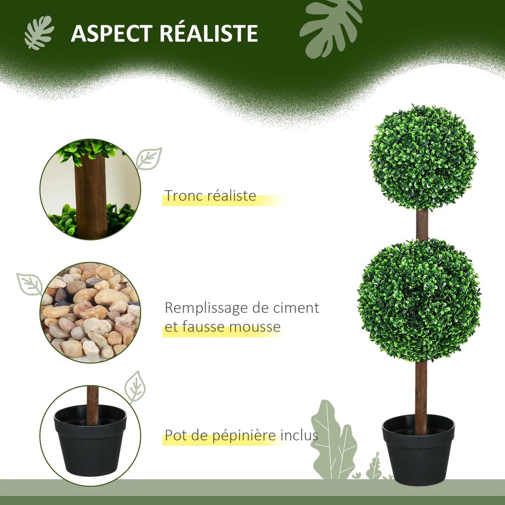 Conjunto de 2 árvores artificiais com duas esferas, incluindo tronco e vaso - altura 90 cm, verde