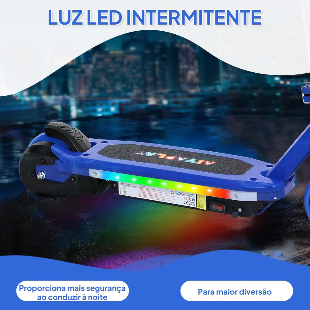 Trotinete Elétrica para Crianças Máx. 10 km/h Motor 80 W Autonomia Máxima 8 km Trotinete com Luzes LED Travão Traseiro 76x46x93 cm Azul