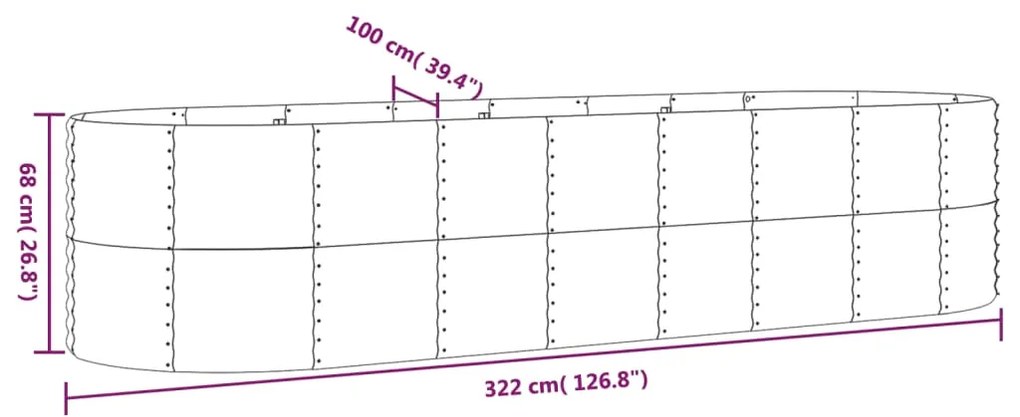 Canteiro elevado jardim 322x100x68 aço revestido a pó prateado