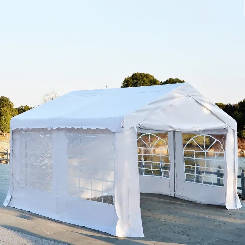 Tenda para Festas 400x400x280cm para Exterior Campismo Casamentos com 4 Janelas e 2 Portas Branco