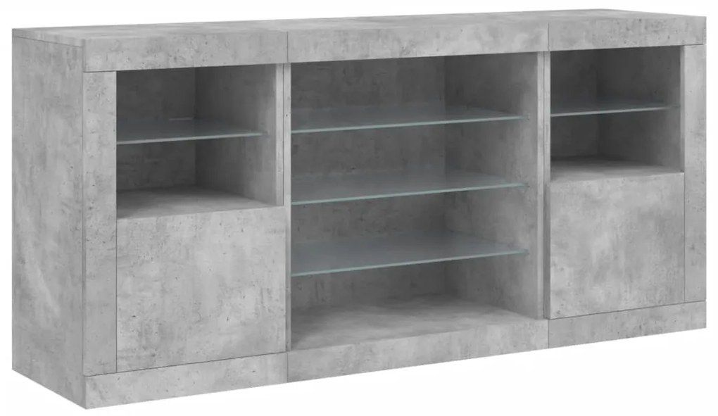Aparador com luzes LED 142,5x37x67 cm cinzento cimento