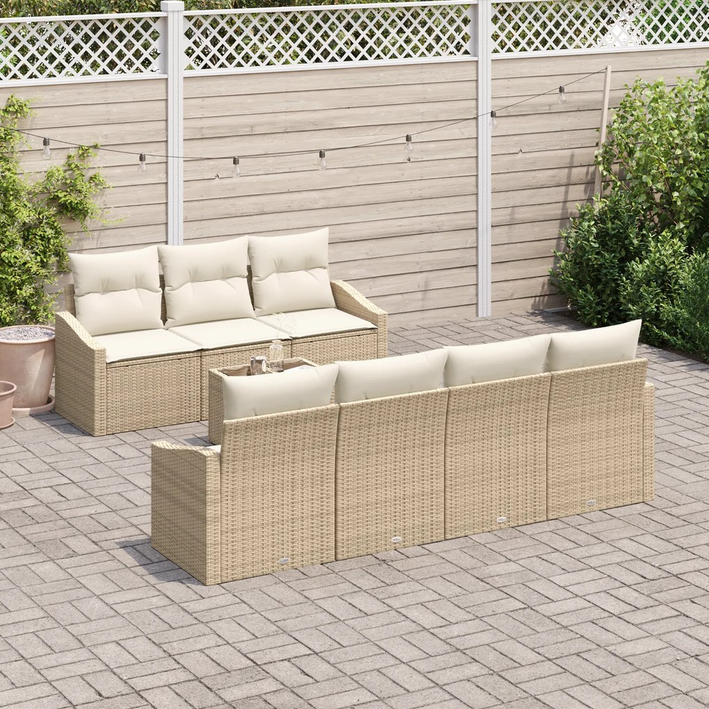 Conjunto de Jantar de Jardim 8 peças com Almofadas Bege em Rattan