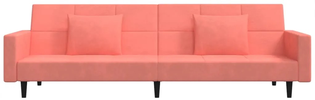Sofá-cama 2 lugares com duas almofadas veludo rosa
