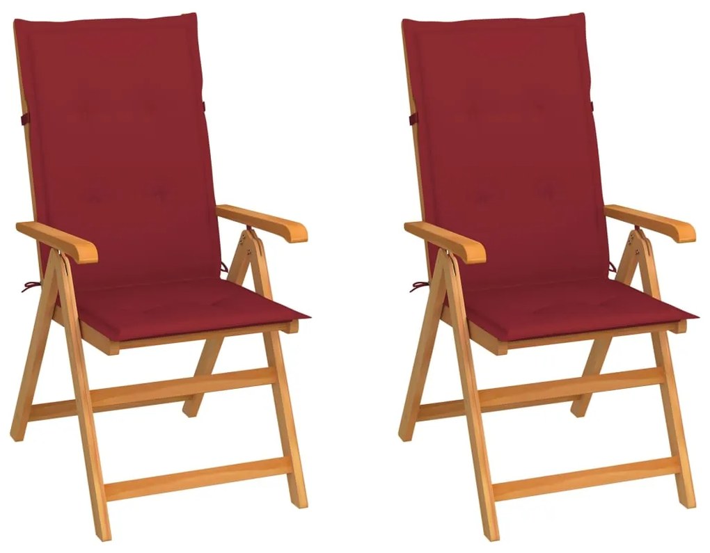 vidaXL Cadeiras jardim c/ almofadões vermelho tinto 2 pcs teca maciça
