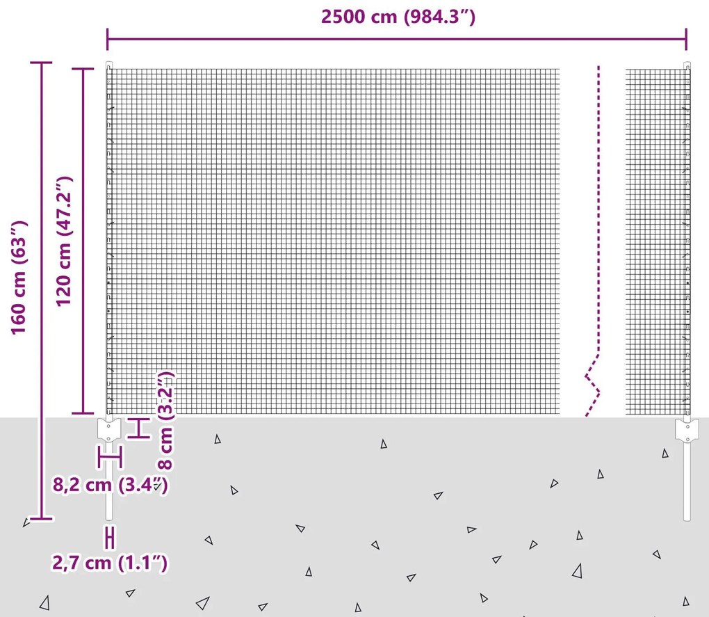 Cerca de Fio Soldado com 22 Postes em U Cinza 1,2x25 m Aço