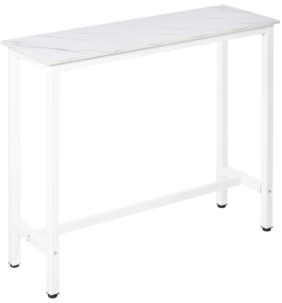 Mesa de Bar Mesa Alta com Bancada de Efeito Marmorizado e Pés de Metal Estilo Moderna para Cozinha Bistro Cafeteria 120x40x100cm Branco