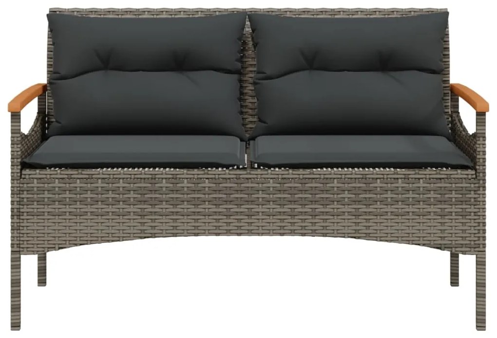 4 pcs conjunto sofás de jardim c/ almofadões vime PE cinzento