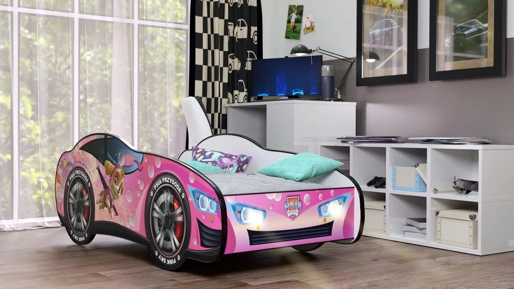 Cama Infantil Crianças C/ LEDs E Oferta Colchão Espuma Racing Car Herois 160 x 80 Patrulha Pata Sky