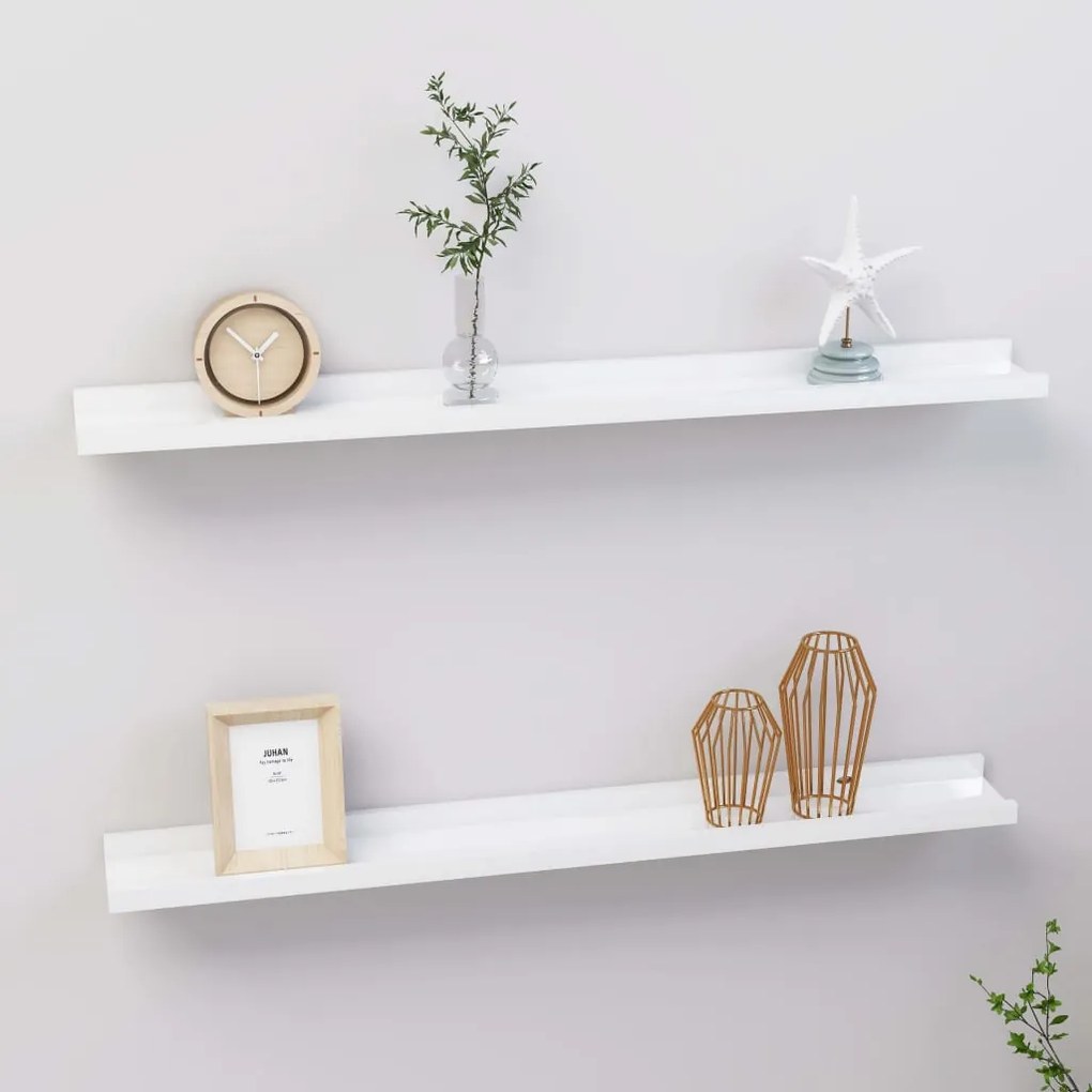 vidaXL Prateleiras de parede 2 pcs 80x9x3 cm branco brilhante