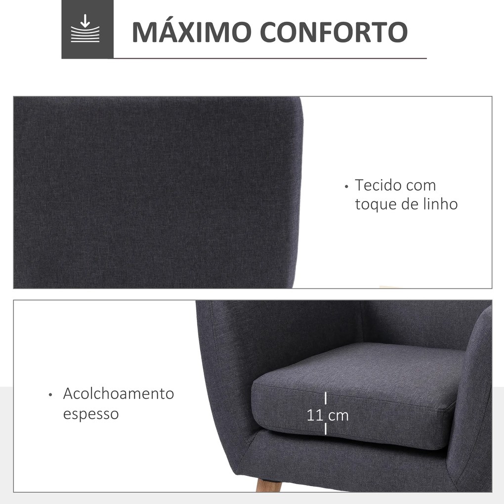 Poltrona de Sala de Estar Poltrona para Dormitório com Apoio para os Braços e Pés de Madeira 68x58,5x76 cm Cinza Escuro