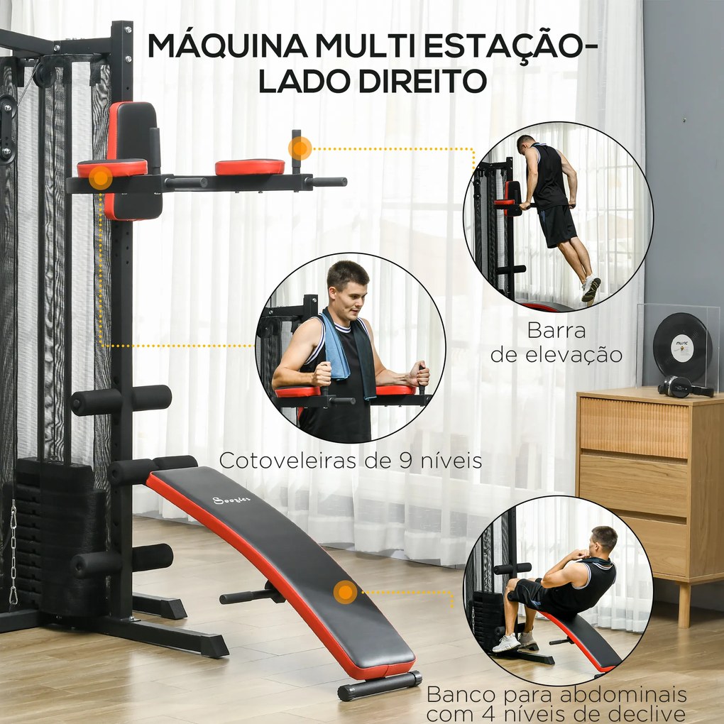 Máquina Multi Estação Ajustável Multi Estação de Musculação com Placas de Peso de 45 kg 225x175x200 cm Preto