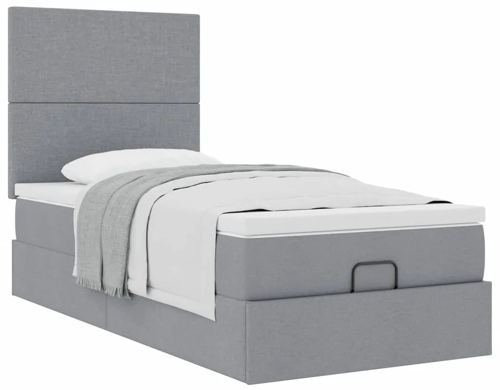 Cama otomana com colchão 100x200 cm tecido cinzento claro
