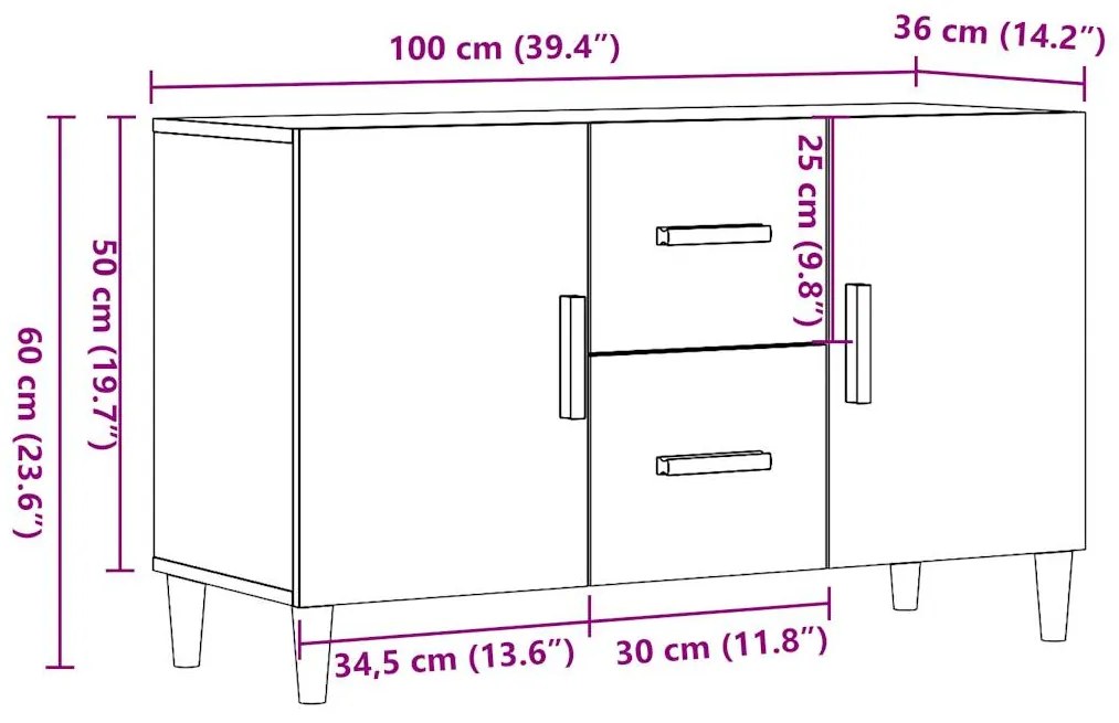Aparador 100x36x60 cm derivados de madeira carvalho artisiano