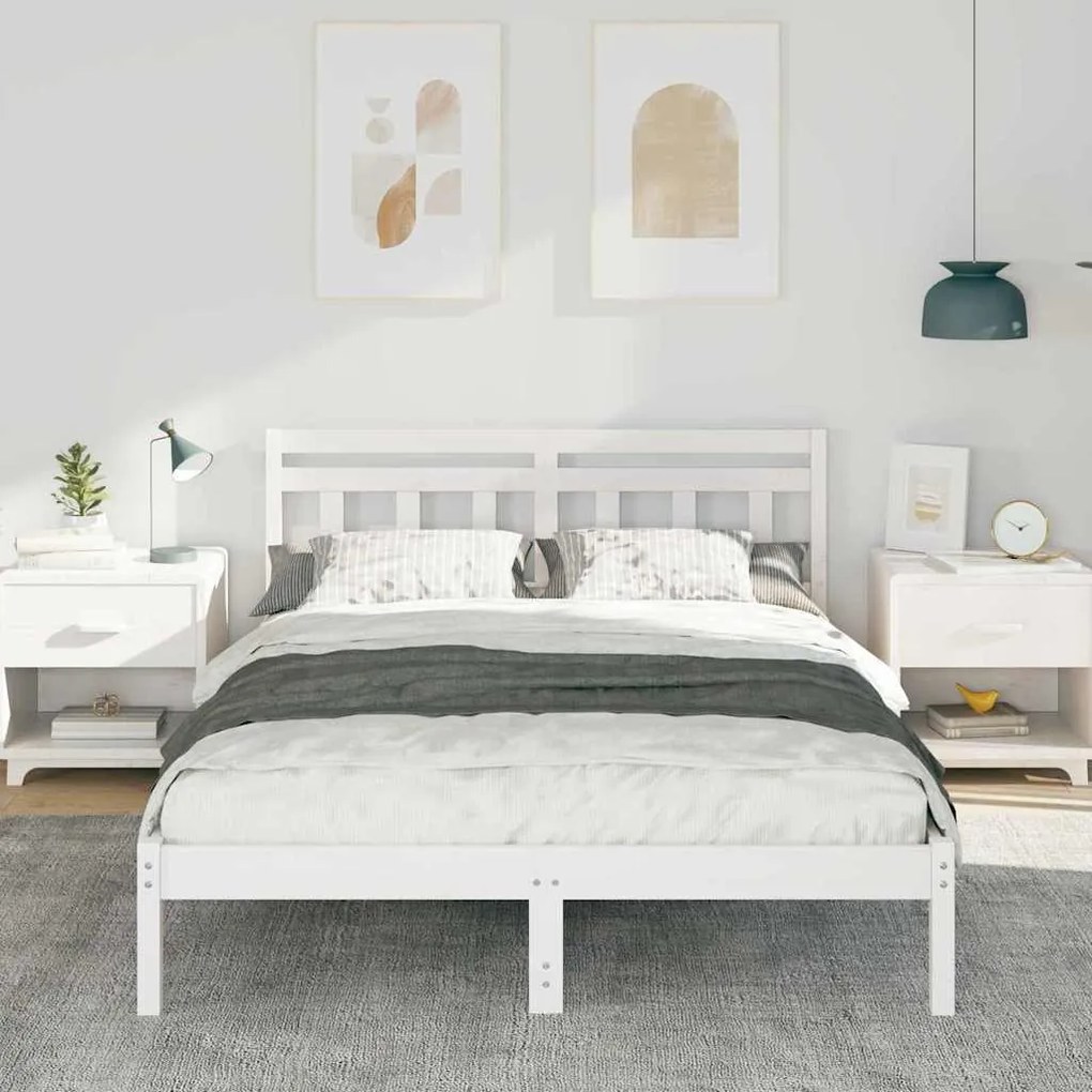 Estrutura da Cama Branco 140 x 190 cm Madeira de Pinheiro