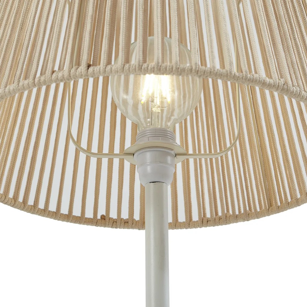 Candeeiro de pé exterior branco com abajur de corda bege IP44 - Virginia Japandi