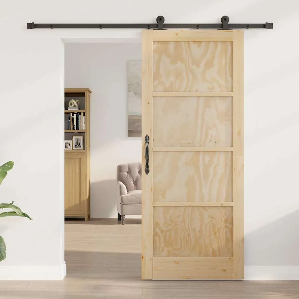 Porta de Correr com Conjunto de Ferragens 83x202 cm Madeira Maciça de