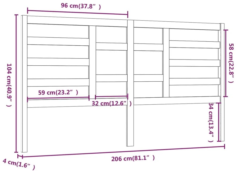 Cabeceira de cama 206x4x104 cm pinho maciço cinzento