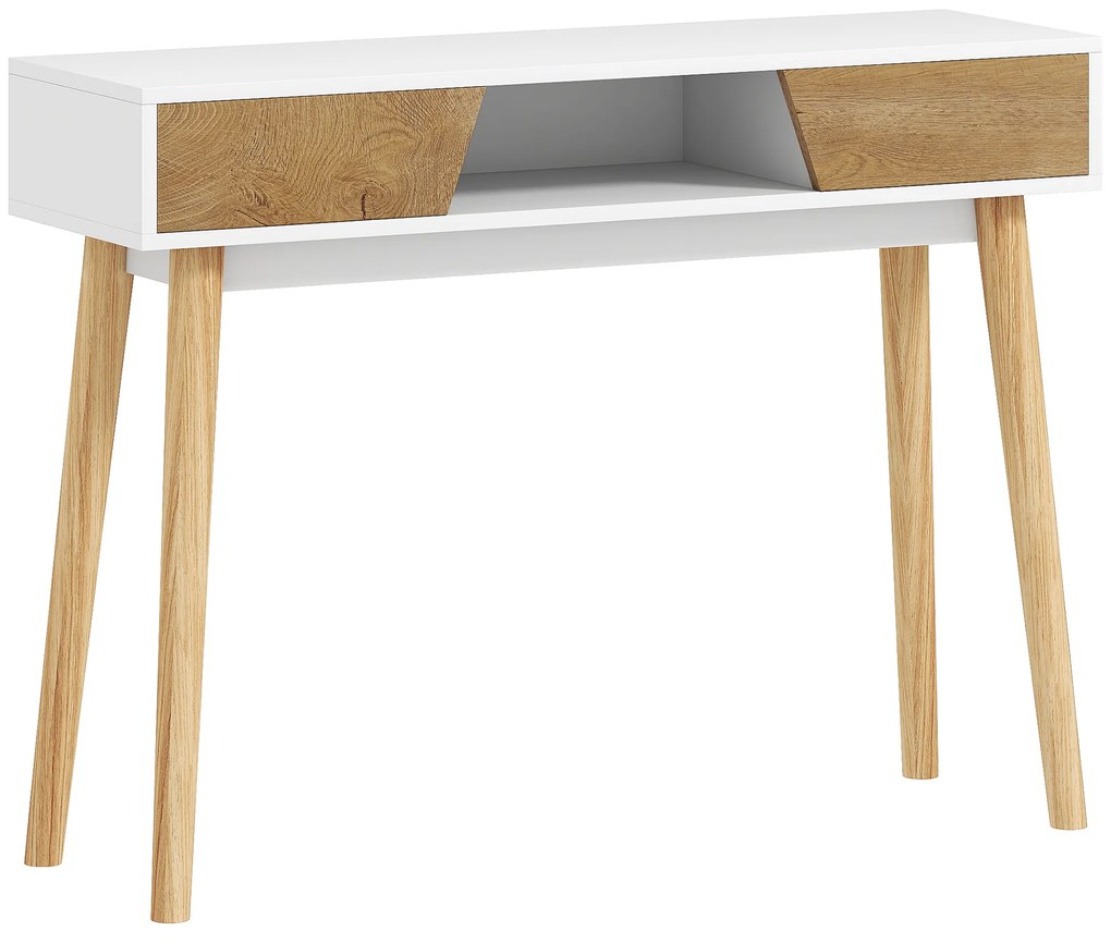 Mesa de Consola Estreita Consola de Entrada Moderna com 2 Gavetas Compartimento e Pés de Madeira 100x30x75 cm Branco