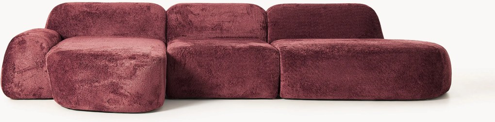 Sofá de canto modular em teddy-bouclé com chaise longue Wolke (4 lugares)