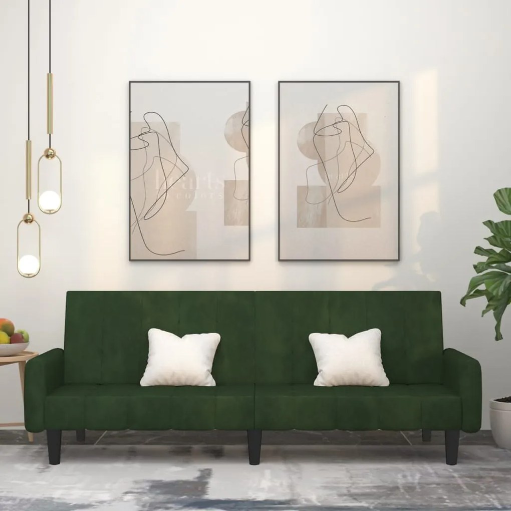 vidaXL Sofá-cama de 2 lugares veludo verde-escuro