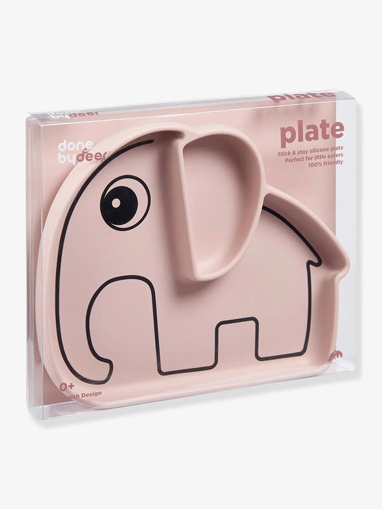 Agora -30%: Prato DONE BY DEER Stick&Stay, Elefante em silicone rosa claro liso com motivo