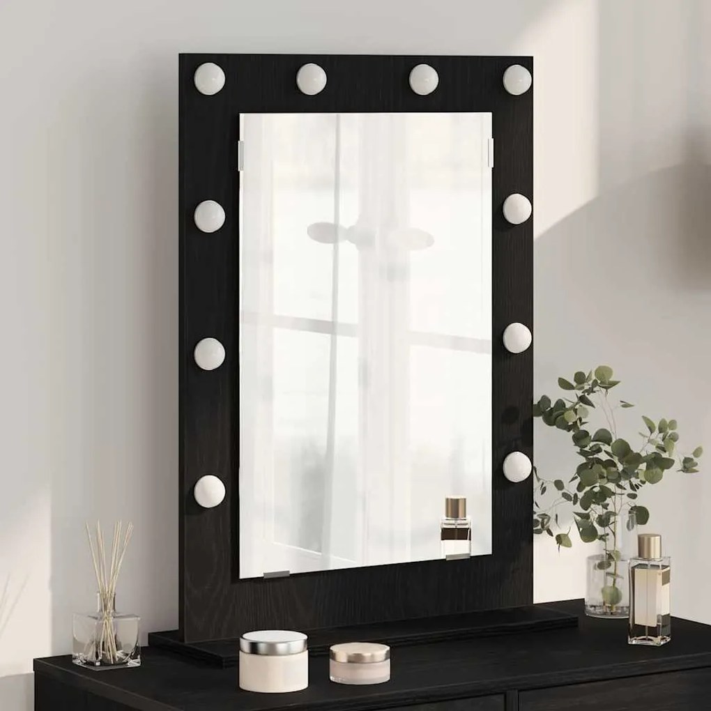 Espelho de Vaidade com Luzes LED Carvalho Preto 70x50x18 cm
