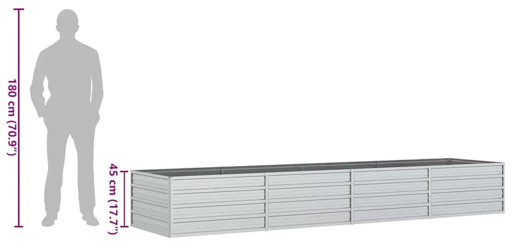 Canteiro elevado de jardim 320x80x45cm aço galvanizado prateado