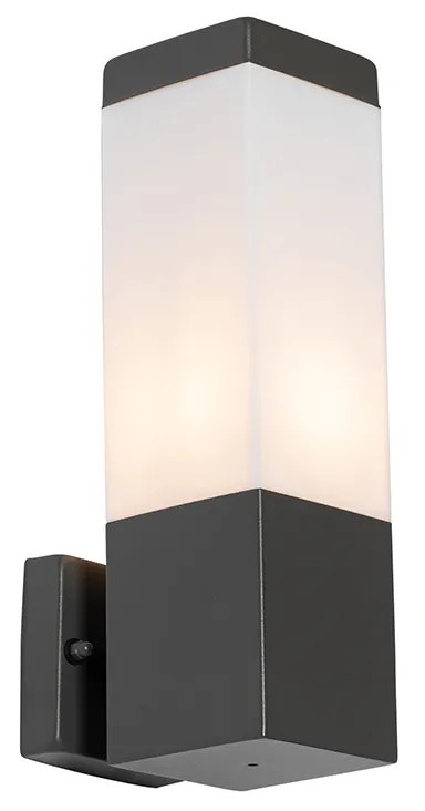 Candeeiro de parede exterior moderno cinzento escuro com opalina - Malios Moderno
