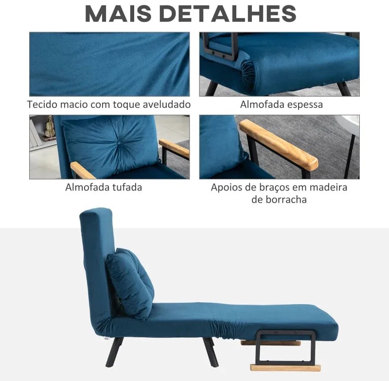 Poltrona-Cama Lopez com Encosto Ajustável - Azul - Design Moderno