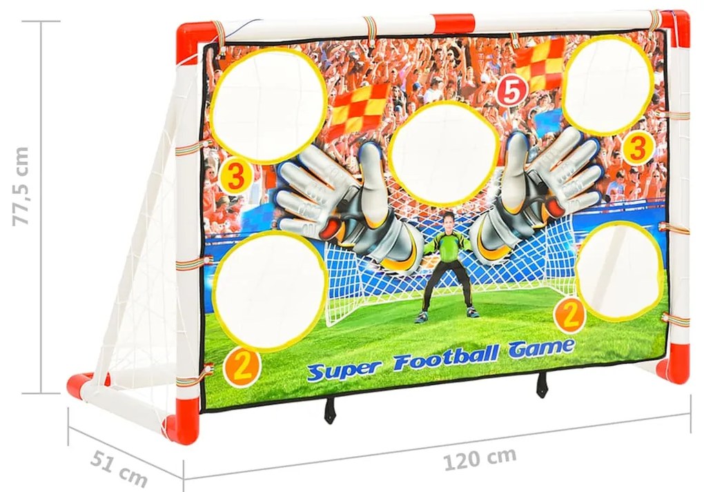 Baliza de futebol infantil com parede de golos 120x51x77,5 cm