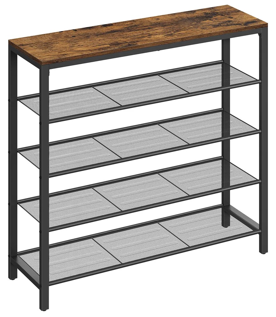 Organizador de sapatos com 5 prateleiras de malha metálica | VASAGLE | 100 x 30 x 92,5 cm | marrom rústico|preto | LBS15BX.