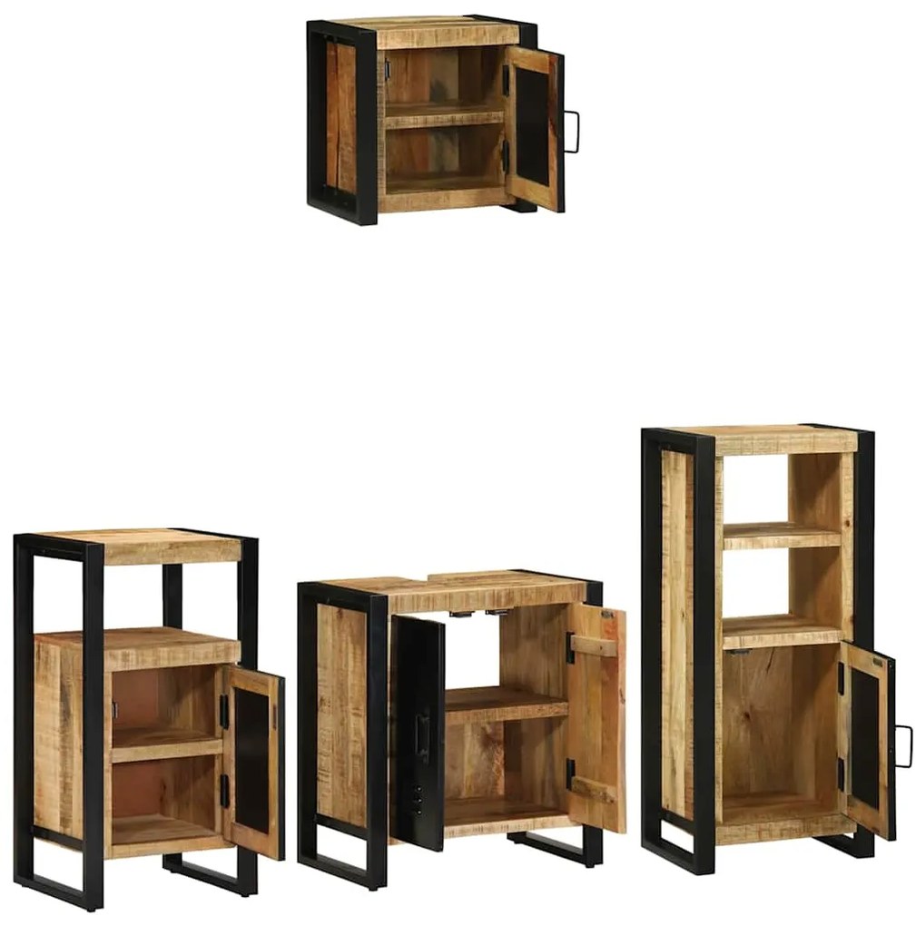 Conjunto de Móveis para Banheiro 4 pcs Madeira de manga maciça