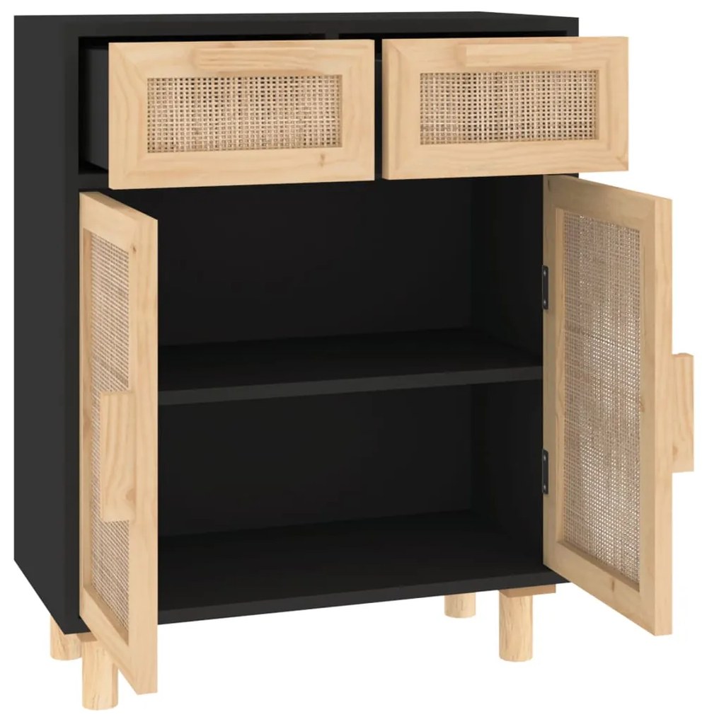 Aparador 60x30x75 cm pinho maciço/vime natural preto