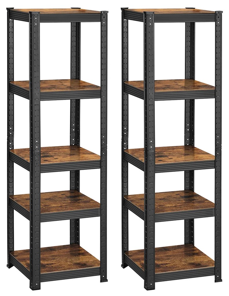 Conjunto de 2 prateleiras resistentes arrumação garagens, escritorio, estreitas com 5 prateleiras 150 x 37 x 37 cm Castanho Vintage-preto