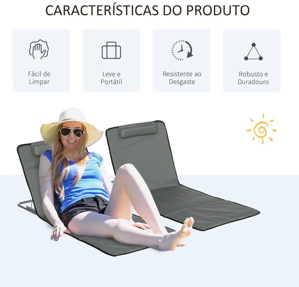 Outsunny Conjunto de 2 Esteiras de Praia Dobráveis 124x53x50cm com Enc