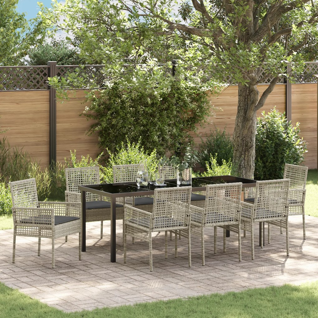 vidaXL Conjunto de Jantar para Jardim com Almofadas Cinza Claro de Rattan Poliéster