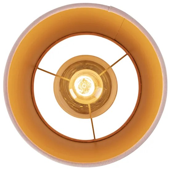 Candeeiro de teto com abajur em veludo rosa antigo com dourado 20 cm - Combi Preto Clássico / Antigo