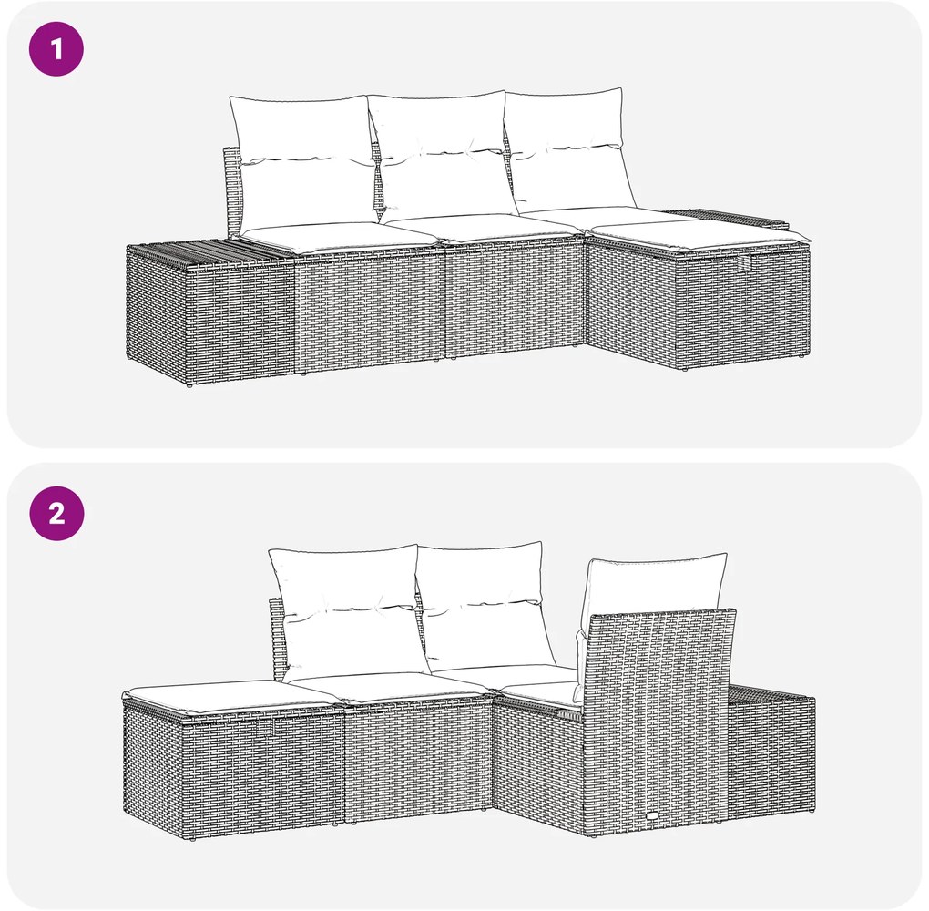 Conjunto de Sofá de 4 Peças com Almofadas Cinza Claro em Rattan Sintét
