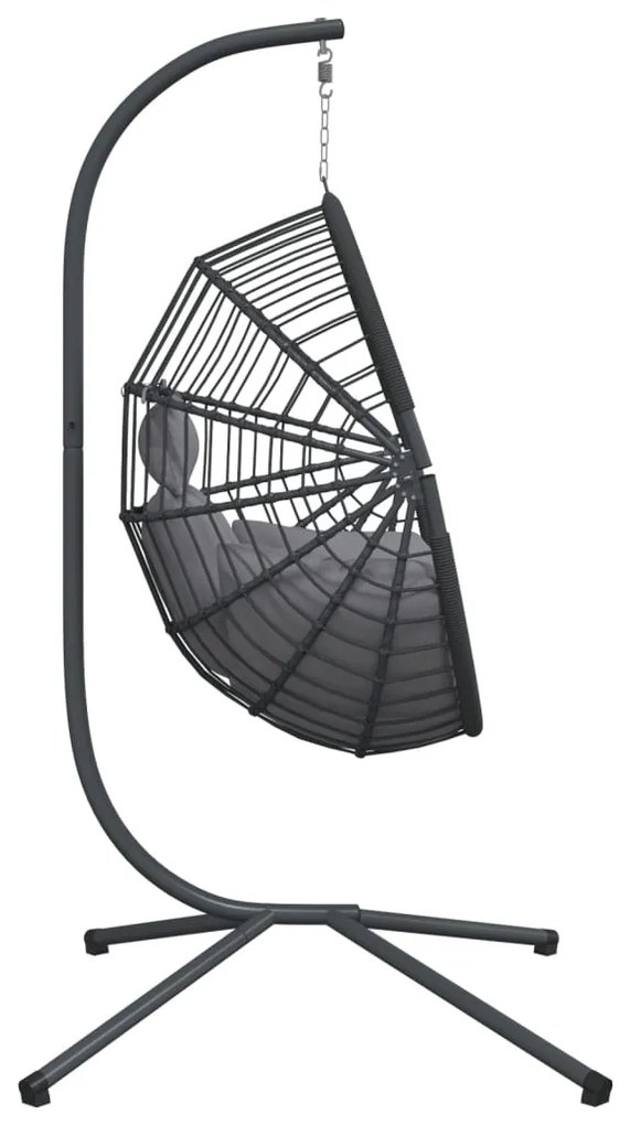 Cadeira em forma de ovo suspensa c/ suporte vime/aço cinzento