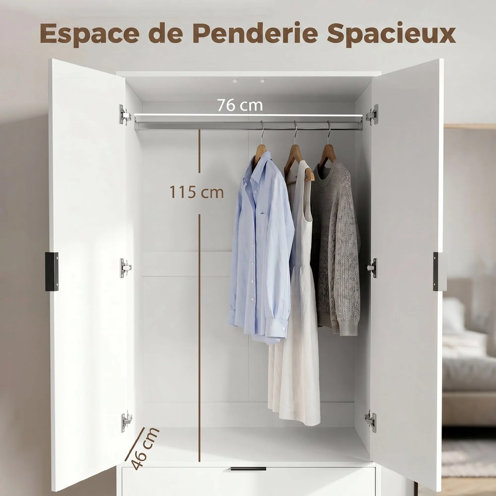 Roupeiro de Quarto, 80 x 50 x 180 cm, Fecho Suave, Branco