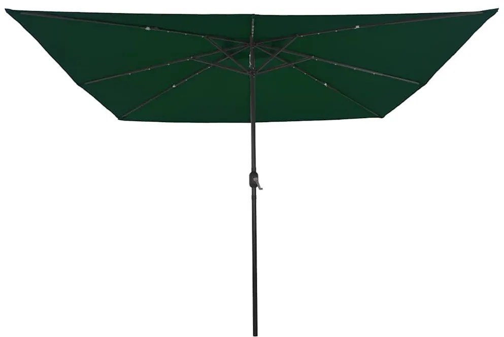 Guarda-Sol Quadrado com Luzes LED 295 x 245 cm Verde