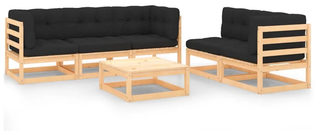 vidaXL 6 pcs conjunto lounge de jardim c/ almofadões pinho maciço