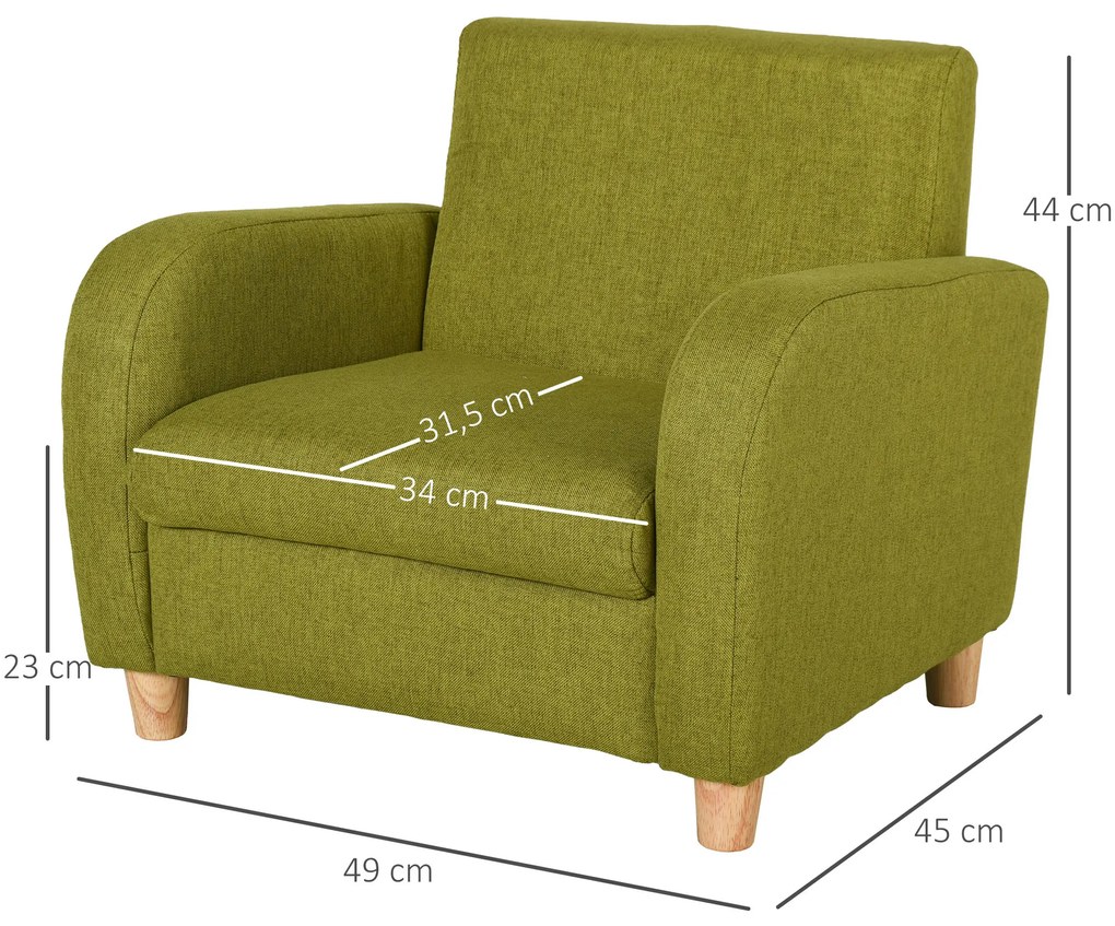 Sofá Infantil Mini Sofá para Crianças acima de 3 anos com Assento Acolchoado e Apoio para os Braços 49x45x44 cm Verde