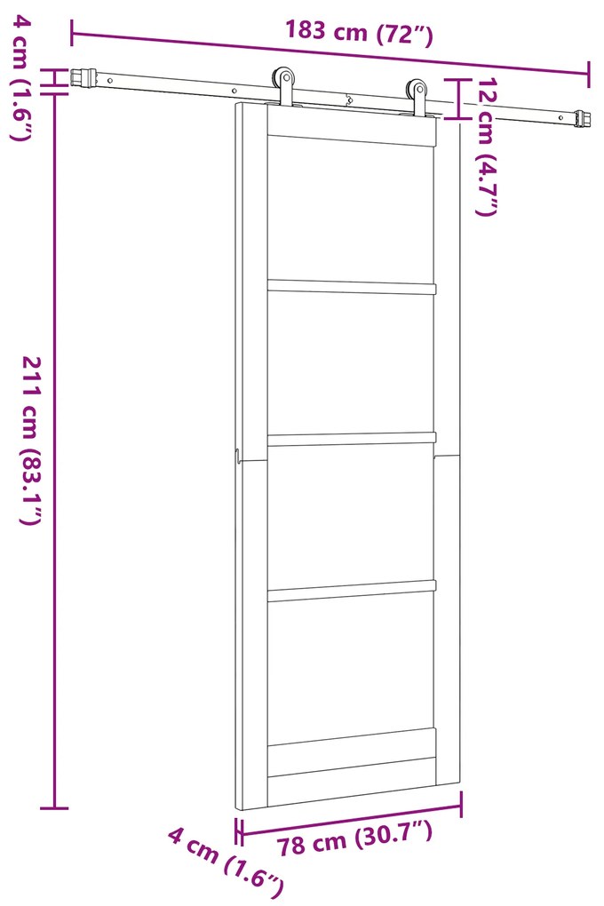 Porta de Correr vidaXL com Conjunto de Ferragens Branca 78x211 cm Made
