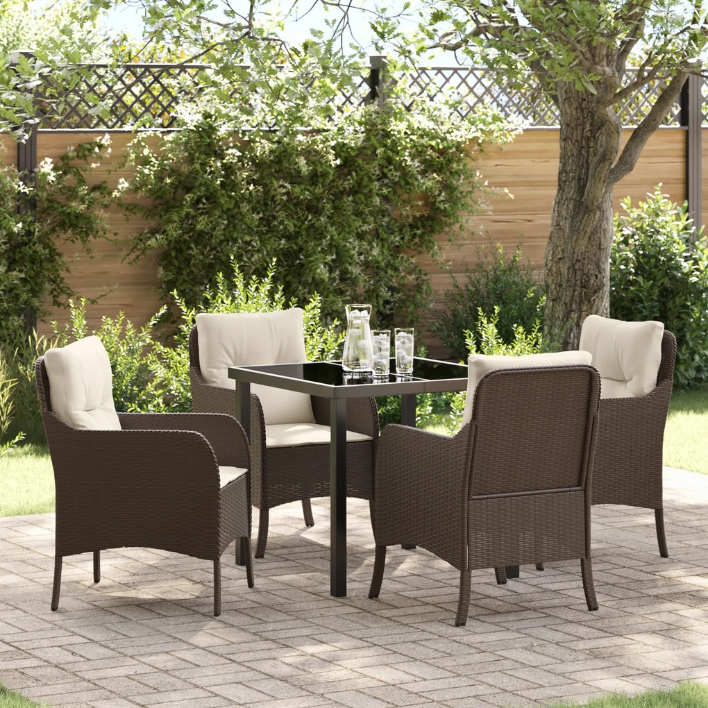 vidaXL Conjunto de Jantar de Jardim de 5 Peças com Almofadas Castanho Vime Polis