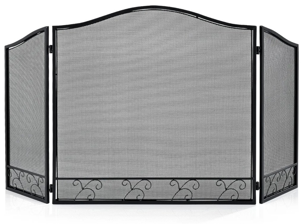 Protetor frontal de lareira em metal com 3 Paineis para janela 93 x 59 cm Preto